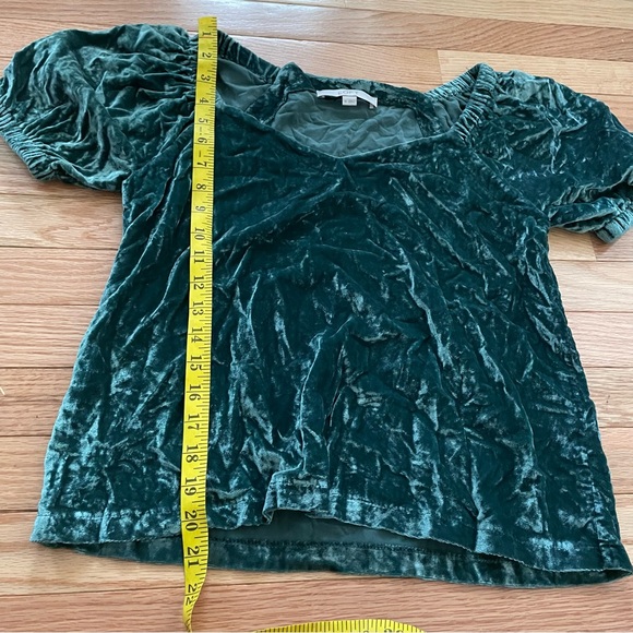 Loft Puff Sleeve Top Womens Medium Green Velvet Romantic Coquette Holiday - Picture 4 of 6